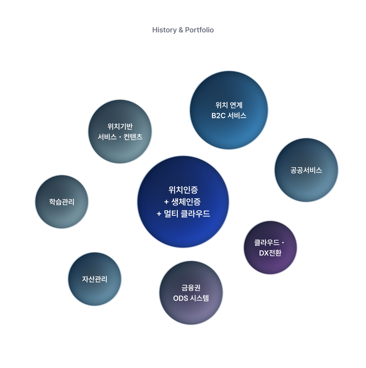 위치 연계 B2C 서비스, 공공서비스, 클라우드 및 DX전환, 금융권 ODS시스템, 자산관리, 학습관리, 위치기반 서비스 및 컨텐츠, 위치인증, 생체인증, 멀티 클라우드