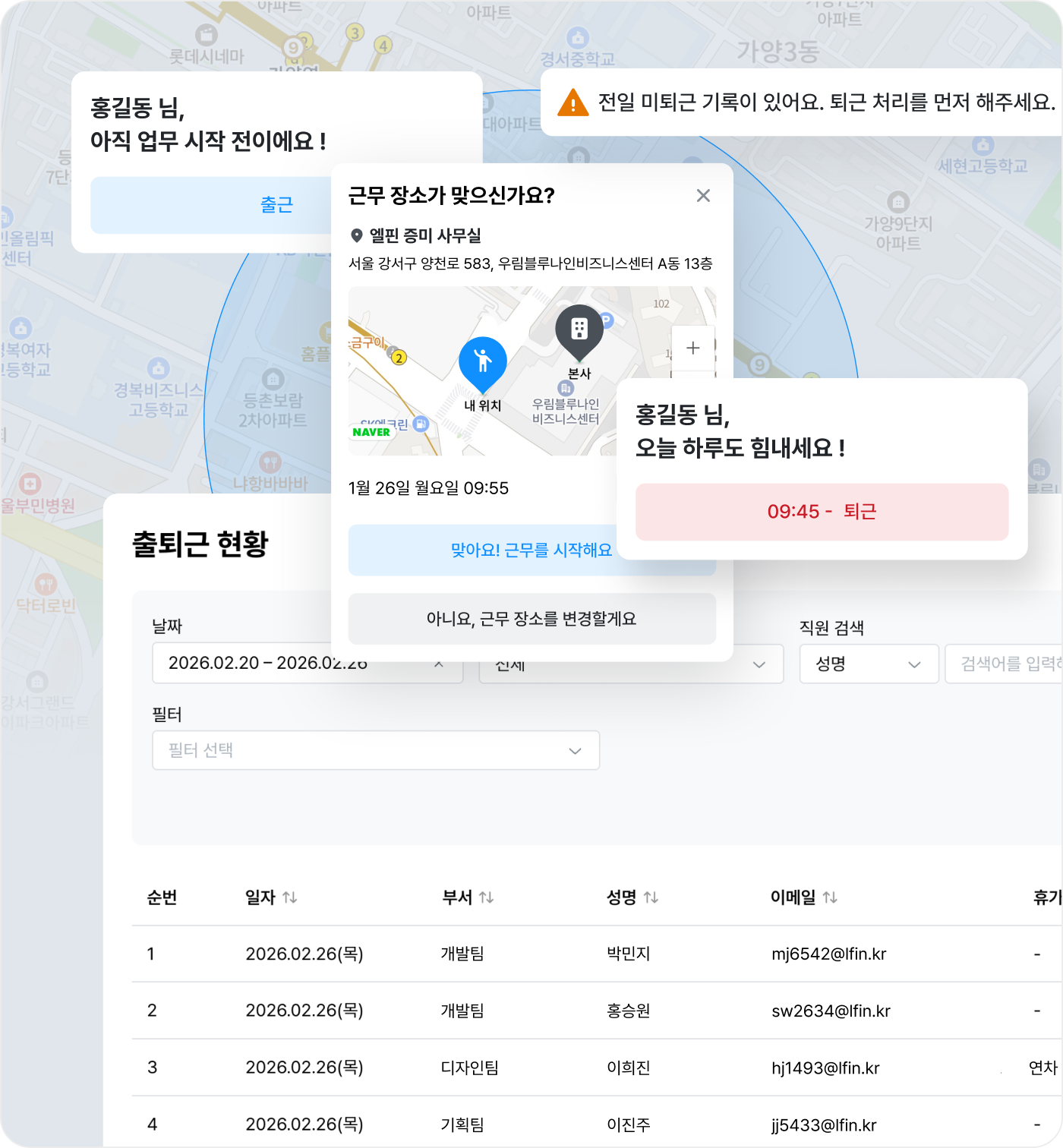 직원 근태 관리, 출퇴근 현황